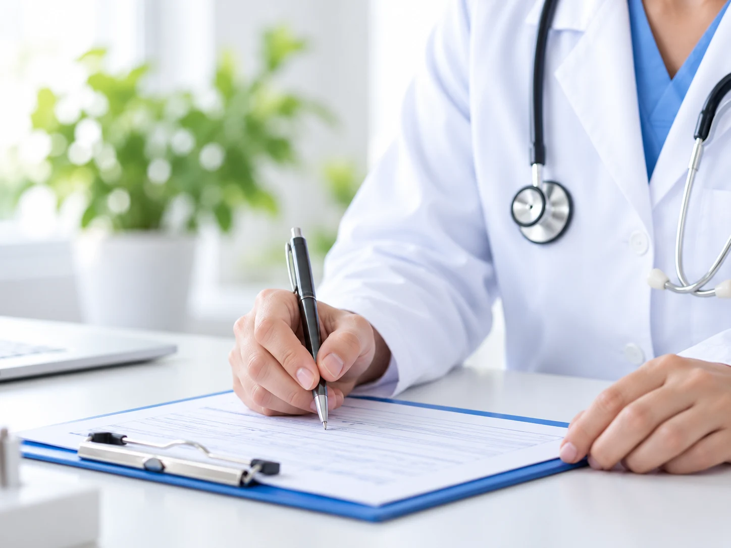 健康診断の結果を確認して就業判定を記入する様子